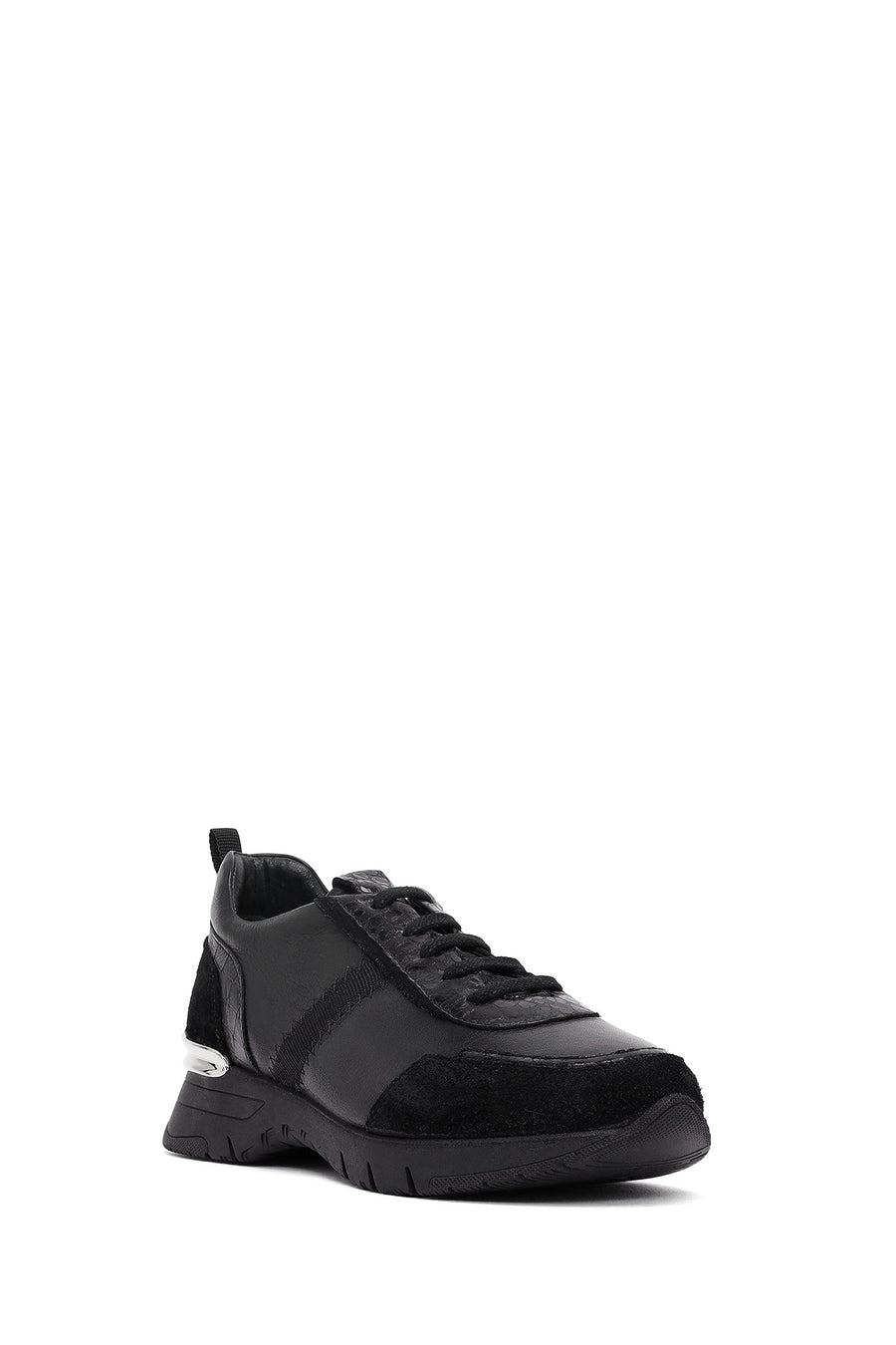 Woman Black Lace-Up Leather Sneaker