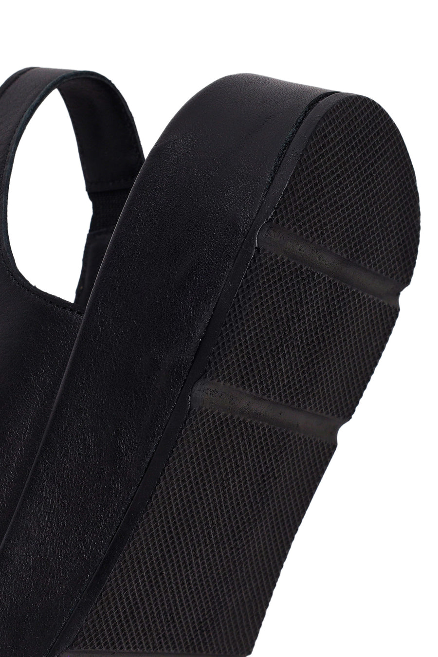Woman Black Double-Buckle Thick-Soled Leather Comfort Sandals