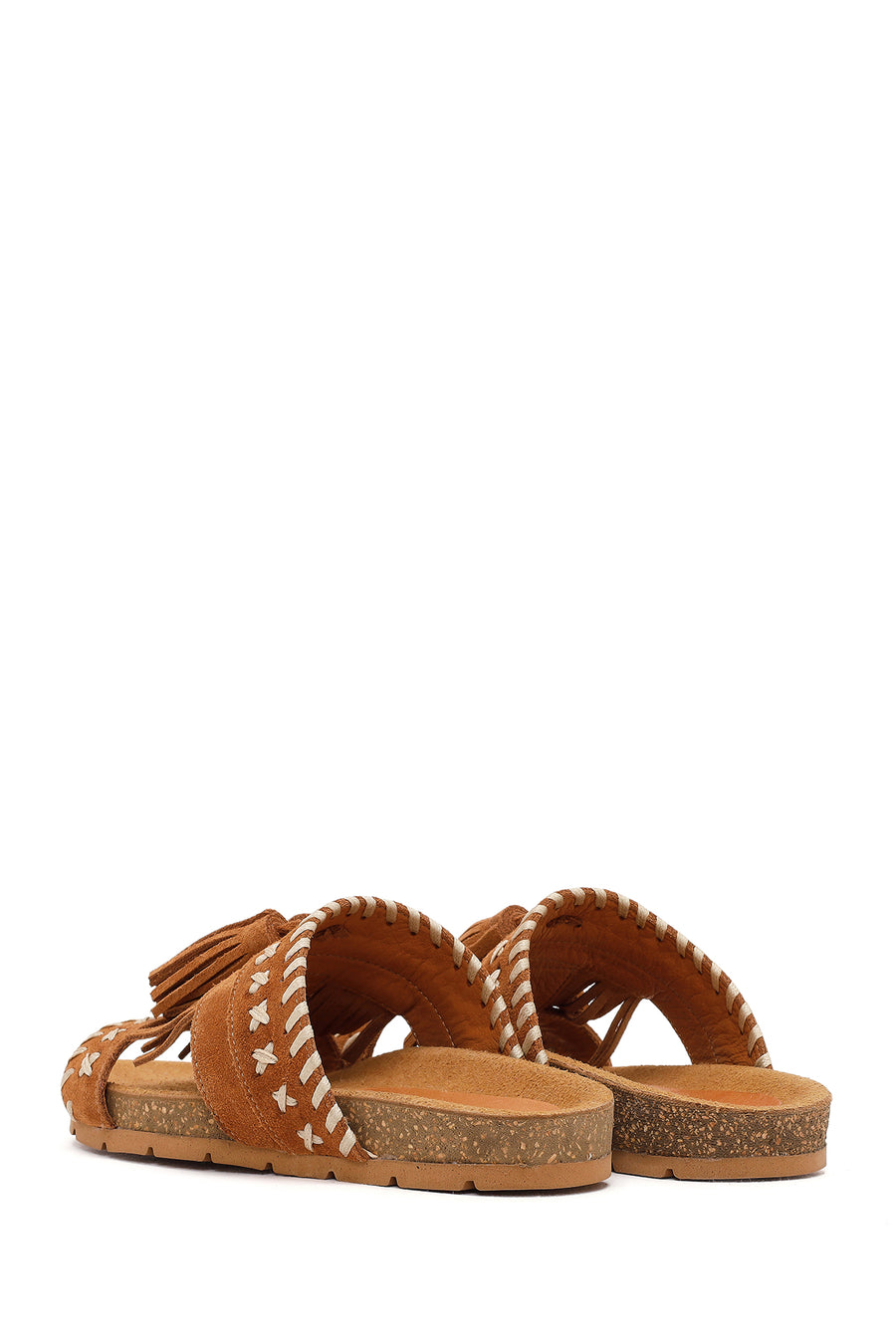 Women's Tan Tassel Suede Leather Slippers