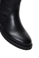 Women's Black Leather Zippered Platform Heeled Boots | Derimod