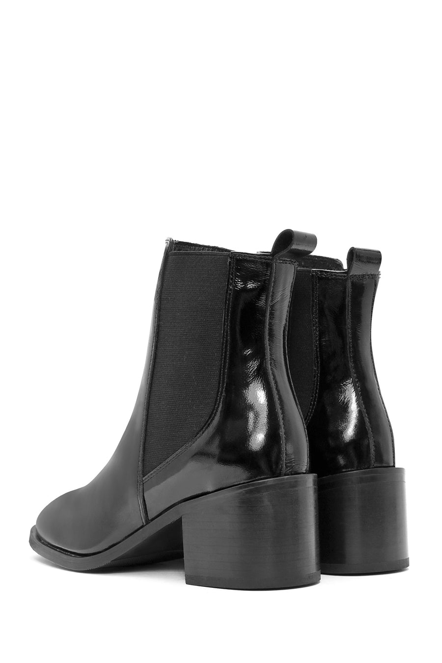 Woman Black Thick Heel Patent Leather Leather Chelsea Boots