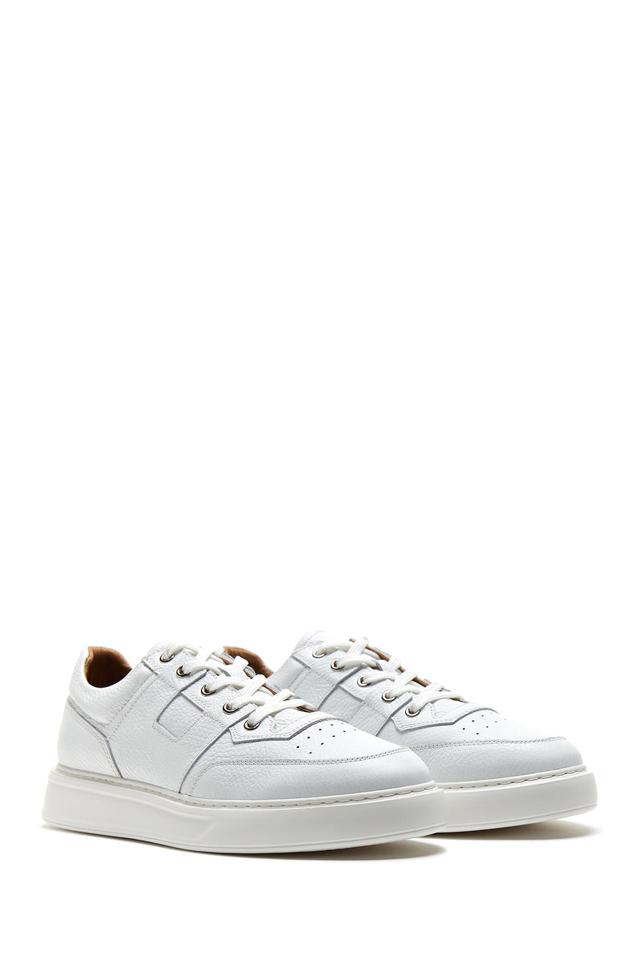 Men's White Lace-up Leather Sneaker
