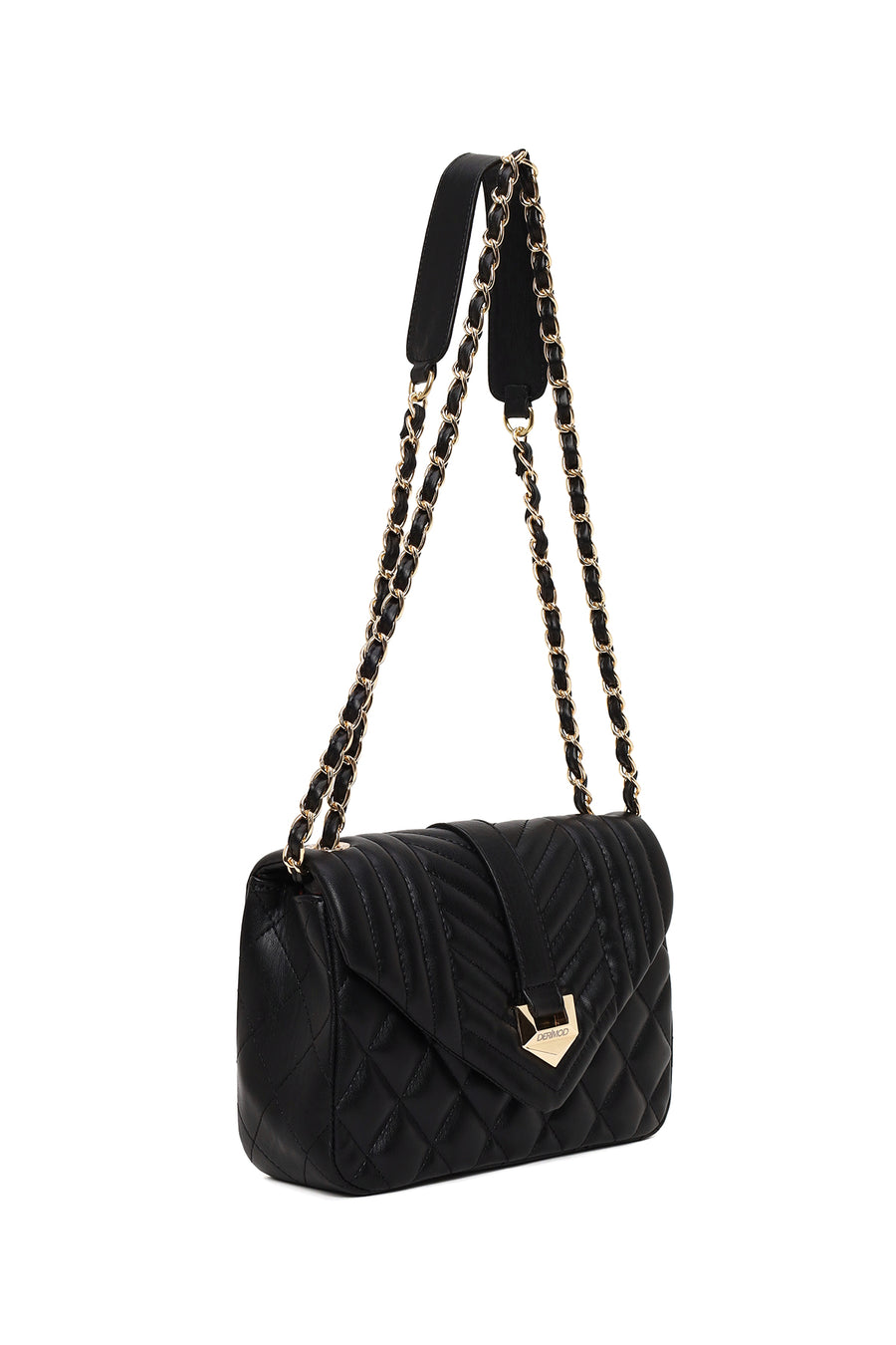 Woman Black Quilted Crossbody Bag with Chain Strap