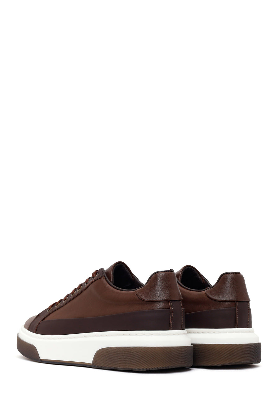Male Brown Lace-Up Thick-Soled Leather Sneaker