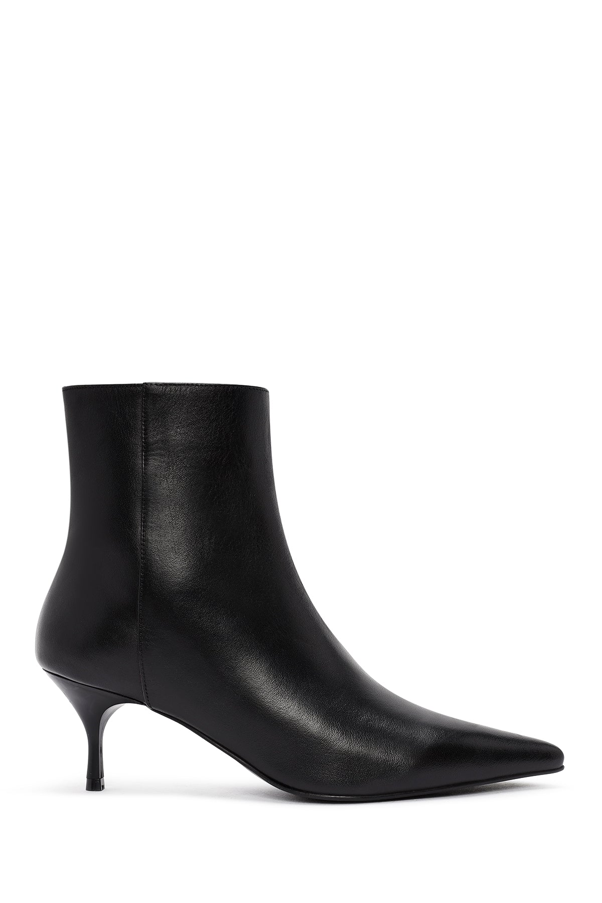 Women's Black Zippered Thin Heeled Leather Boots 24WFD133318 | Derimod