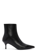 Women's Black Zippered Thin Heeled Leather Boots | Derimod