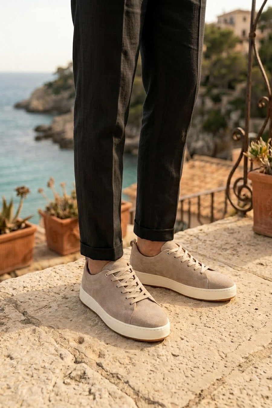 Male Beige Lace-up Suede Leather Sneaker