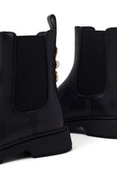 Woman Black Metal Detailed Leather Chelsea Boots | Derimod