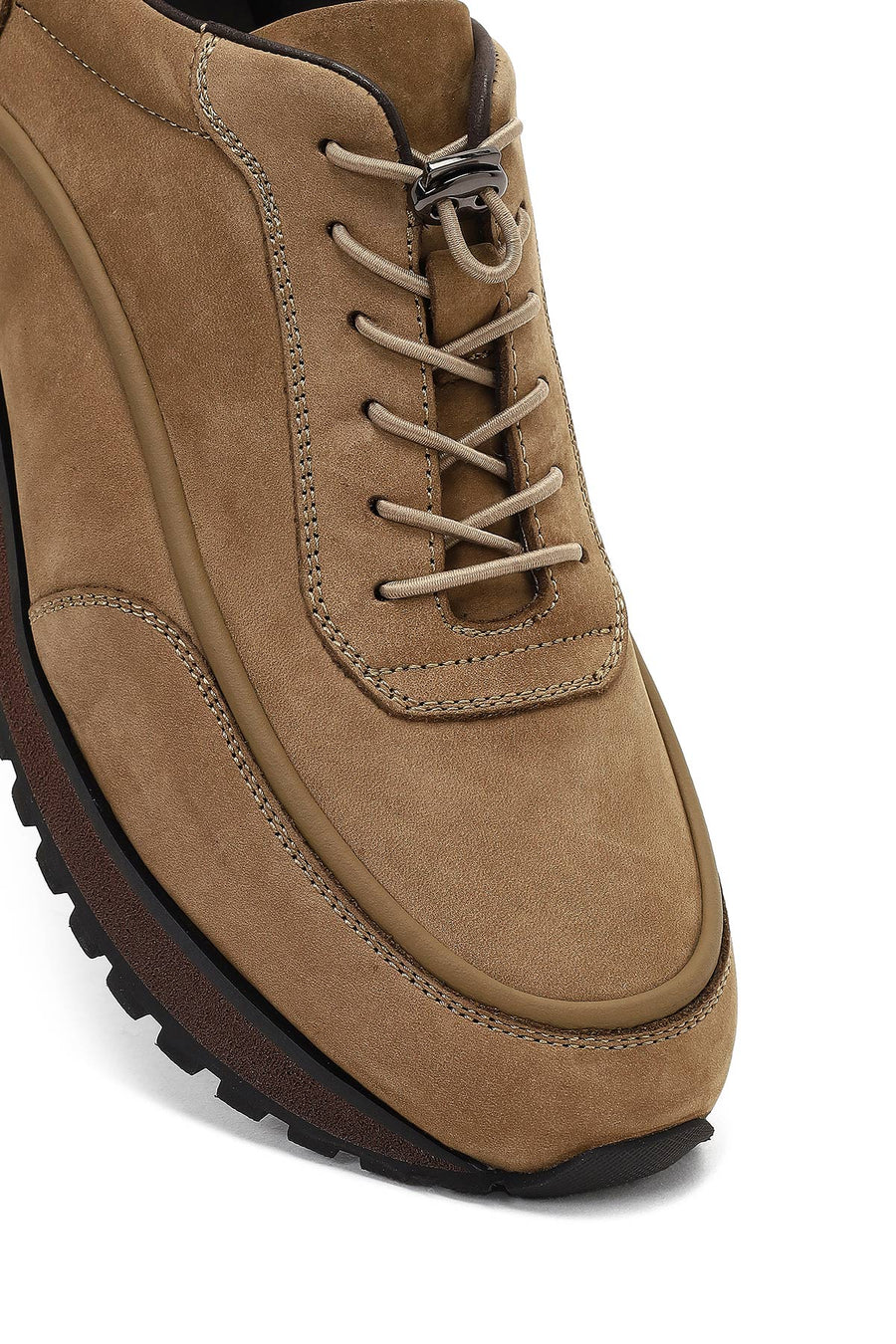 Erkek Vizon Bağcıklı Kalın Tabanlı Nubuk Deri Casual Sneaker