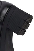Woman Black Chunky-Heeled Buckled Leather Loafer | Derimod