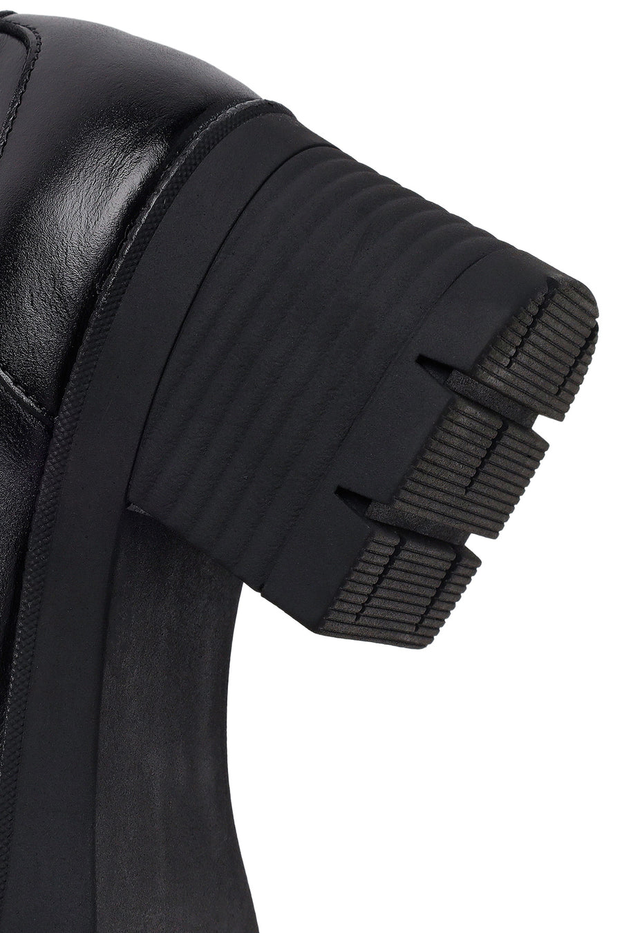 Woman Black Chunky-Heeled Buckled Leather Loafer