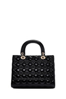 Women's Black Long Strap Patterned Patent Leather Handbag | Derimod