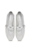 Women's Silver Buckle Leather Ballerinas | Derimod