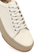 Men's White Lace-Up Thick-Soled Leather Sneaker | Derimod