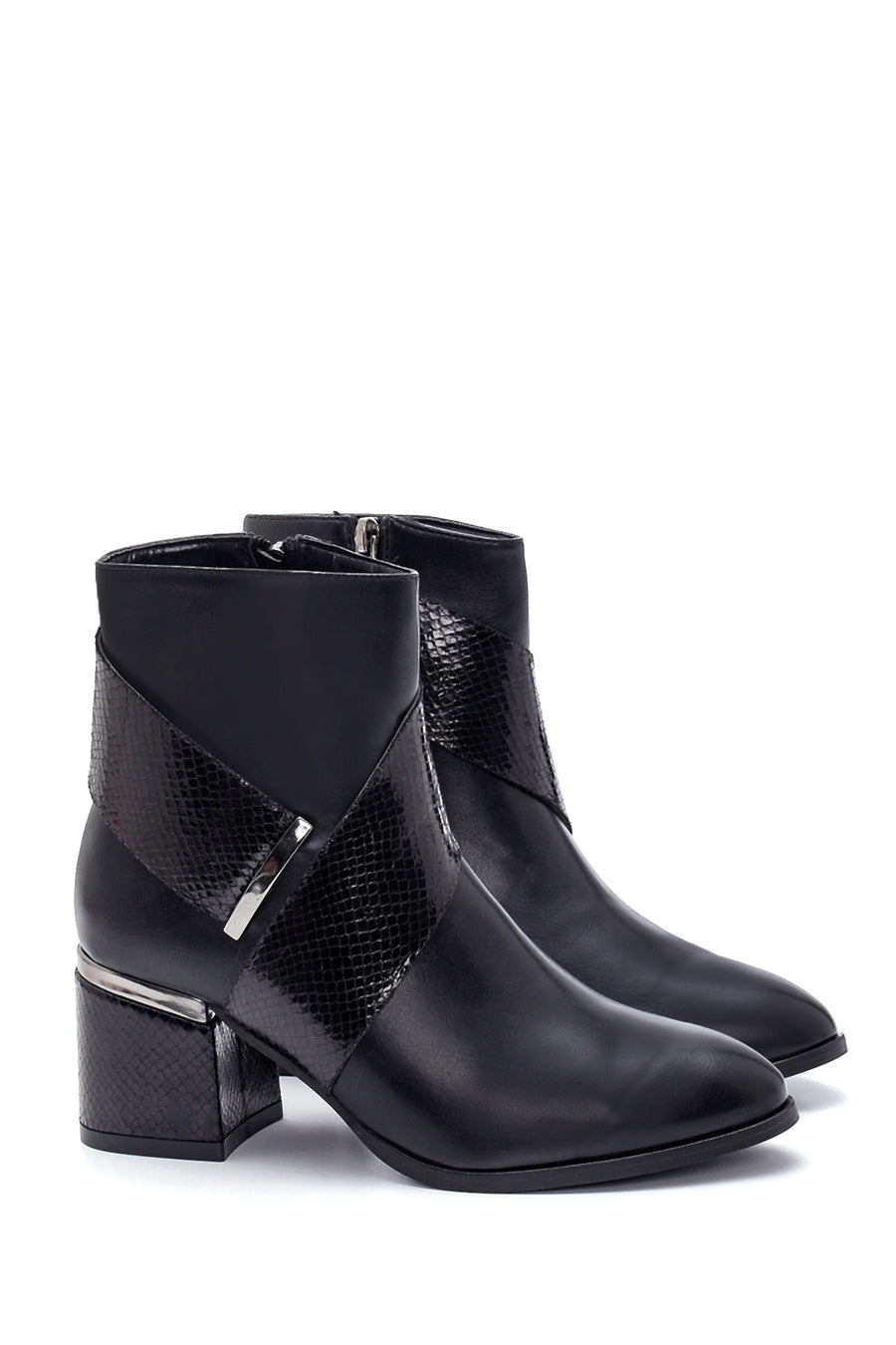 Women's Snake Patterned Mid Heel Boots