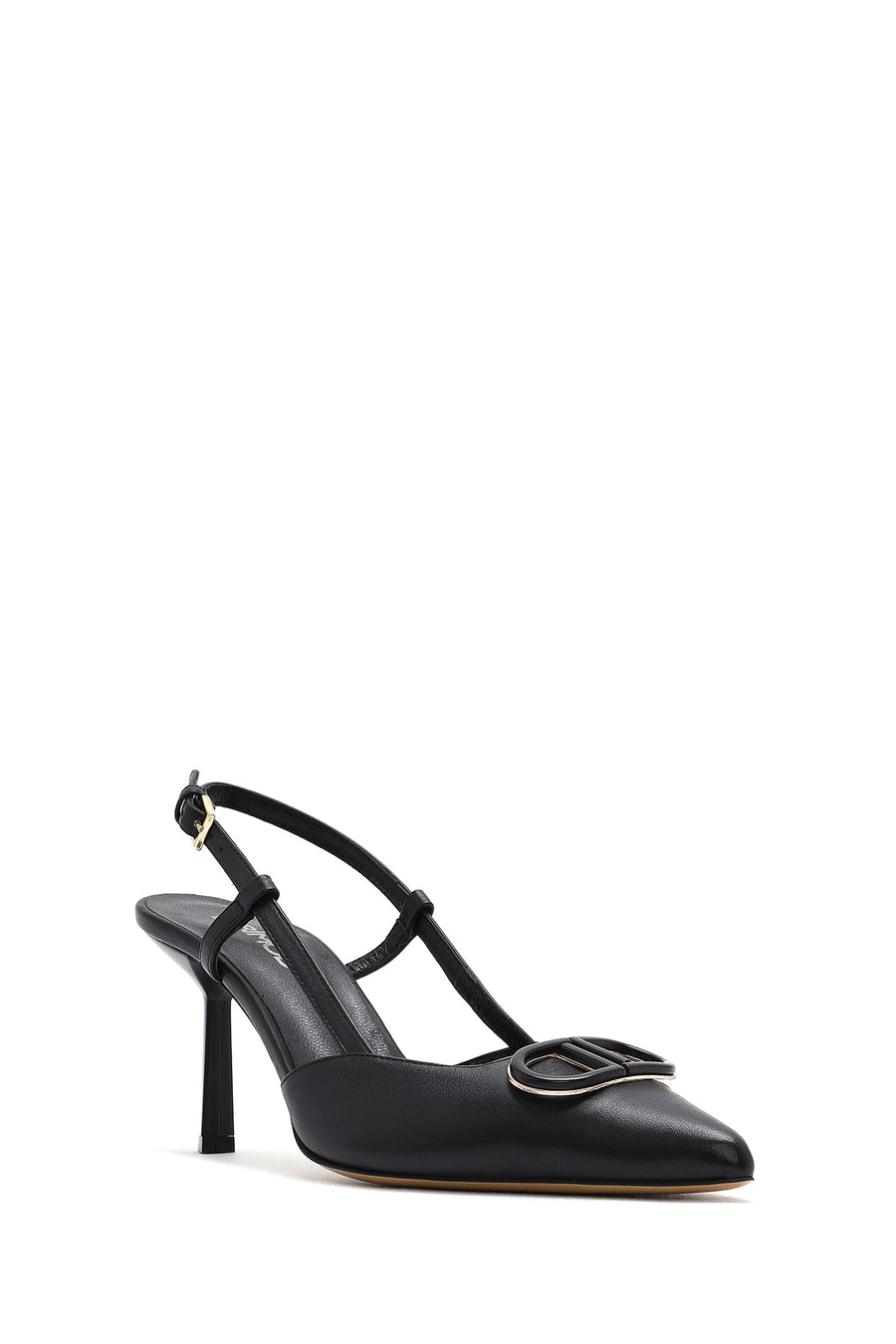 Women's Black Open Back Thin Heeled Leather Shoes