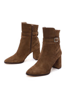 Women's Tan Suede Leather Heeled Boots | Derimod