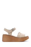 Women's Beige Leather Thick Sole Comfort Sandals | Derimod