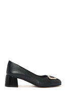 Women's Black Buckle Detailed Low Thick Heel Leather Shoes | Derimod