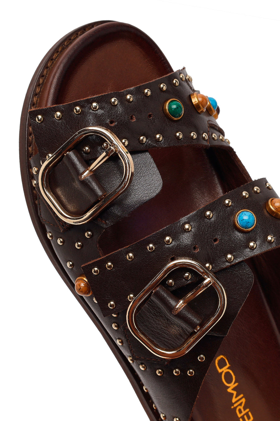 Women's Brown Studded Leather Slippers