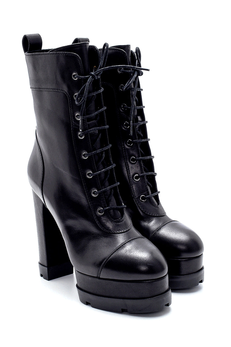 Women's Leather Platform Heeled Boots