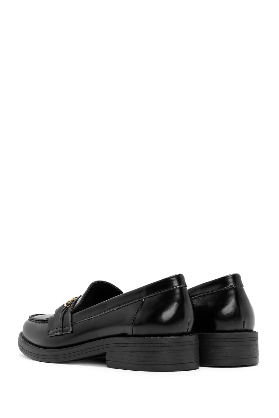 Kadın Siyah Toka Detaylı Deri Maskülen Loafer