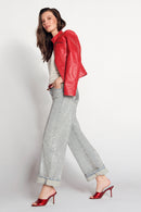 Sonia Woman Red Short Leather Jacket | Derimod