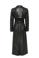 Jenny Women's Black Fur Belt Detailed Leather Trench Coat | Derimod