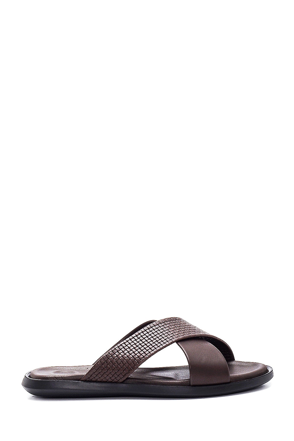 Men's Brown Leather Slippers with Knit Detail 22SFD638618 | Derimod