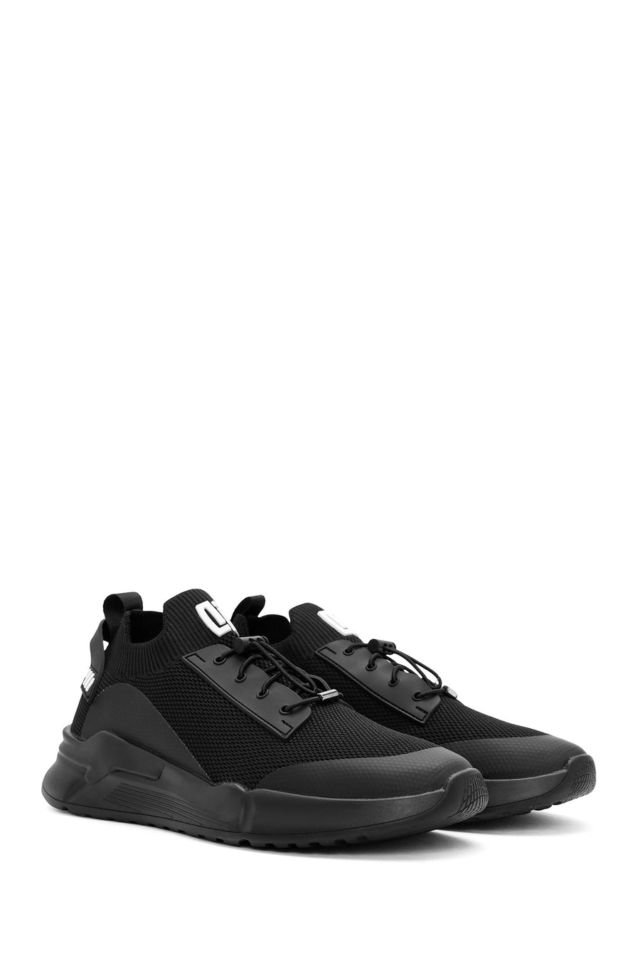 Men's Black Lace-Up Fabric Sneakers