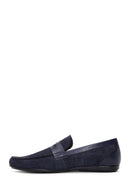 Men's Navy Blue Printed Leather Casual Loafer | Derimod