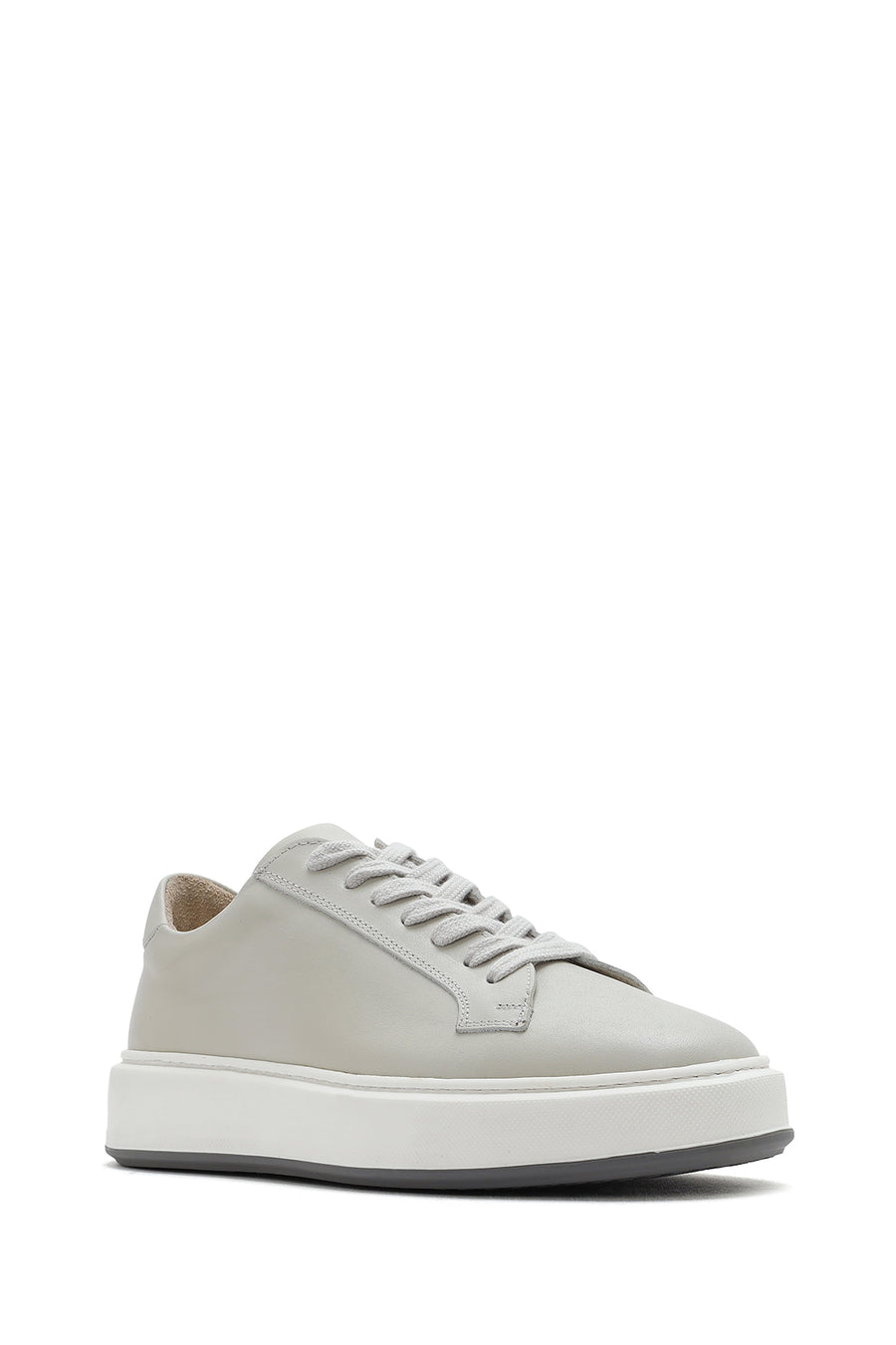 Men's White Thick Sole Lace Up Leather Sneaker