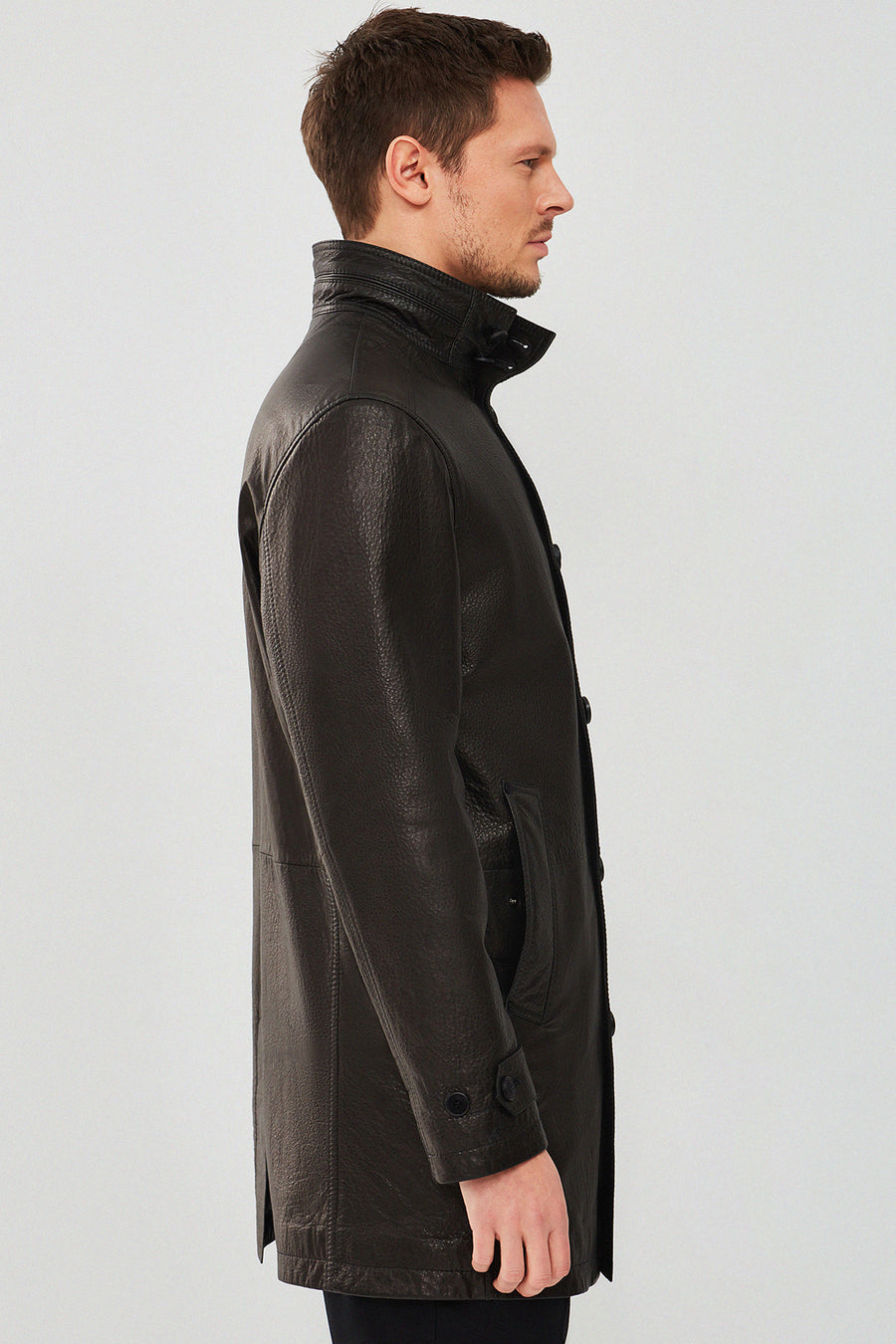 Ederson Men's Black Long Leather Trench Coat