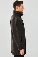 Ederson Men's Black Long Leather Trench Coat | Derimod