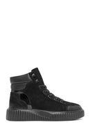 Men's Black Lace-Up Nubuck Leather High Top Sneakers | Derimod