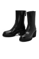 Women's Black Double Zipper Thick Heel Leather Boots | Derimod