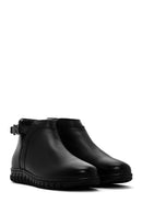 Women's Black Zippered Buckle Detailed Leather Comfort Boots | Derimod