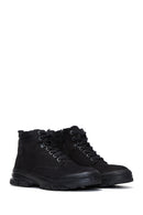 Men's Black Nubuck Leather Casual Zippered Boots | Derimod