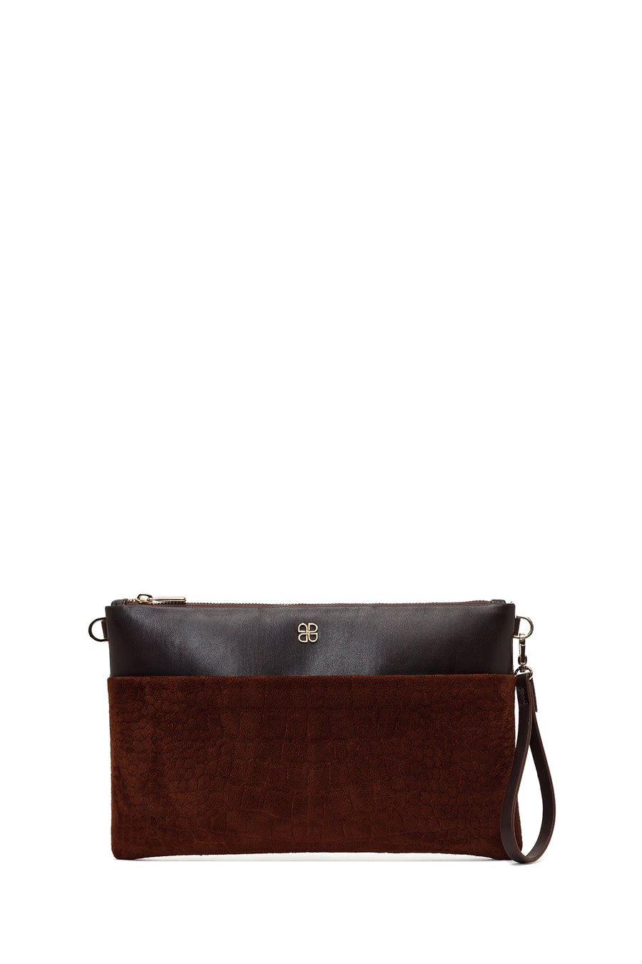 Woman Brown Suede Clutch Bag with Long Chain Strap