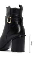 Women's Black Leather Heeled Buckle Boots | Derimod