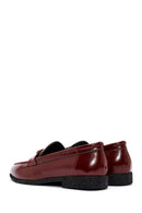 Women's Burgundy Accessory Detailed Leather Masculine Loafer | Derimod