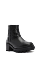 Women's Black Zippered Thick Heeled Leather Boots | Derimod