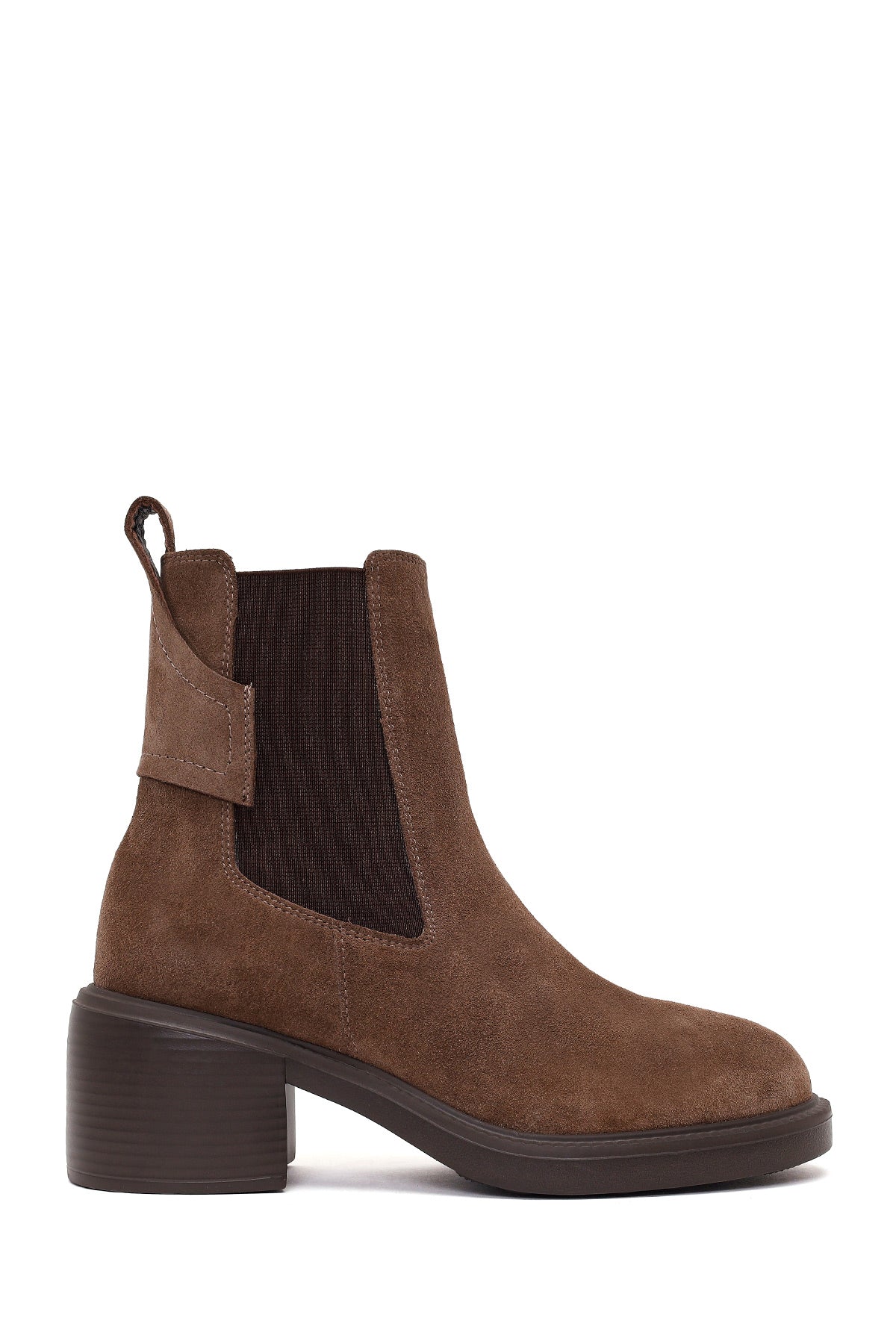 Woman Mink Thick-Heeled Suede Chelsea Boots WF220009DS | Derimod