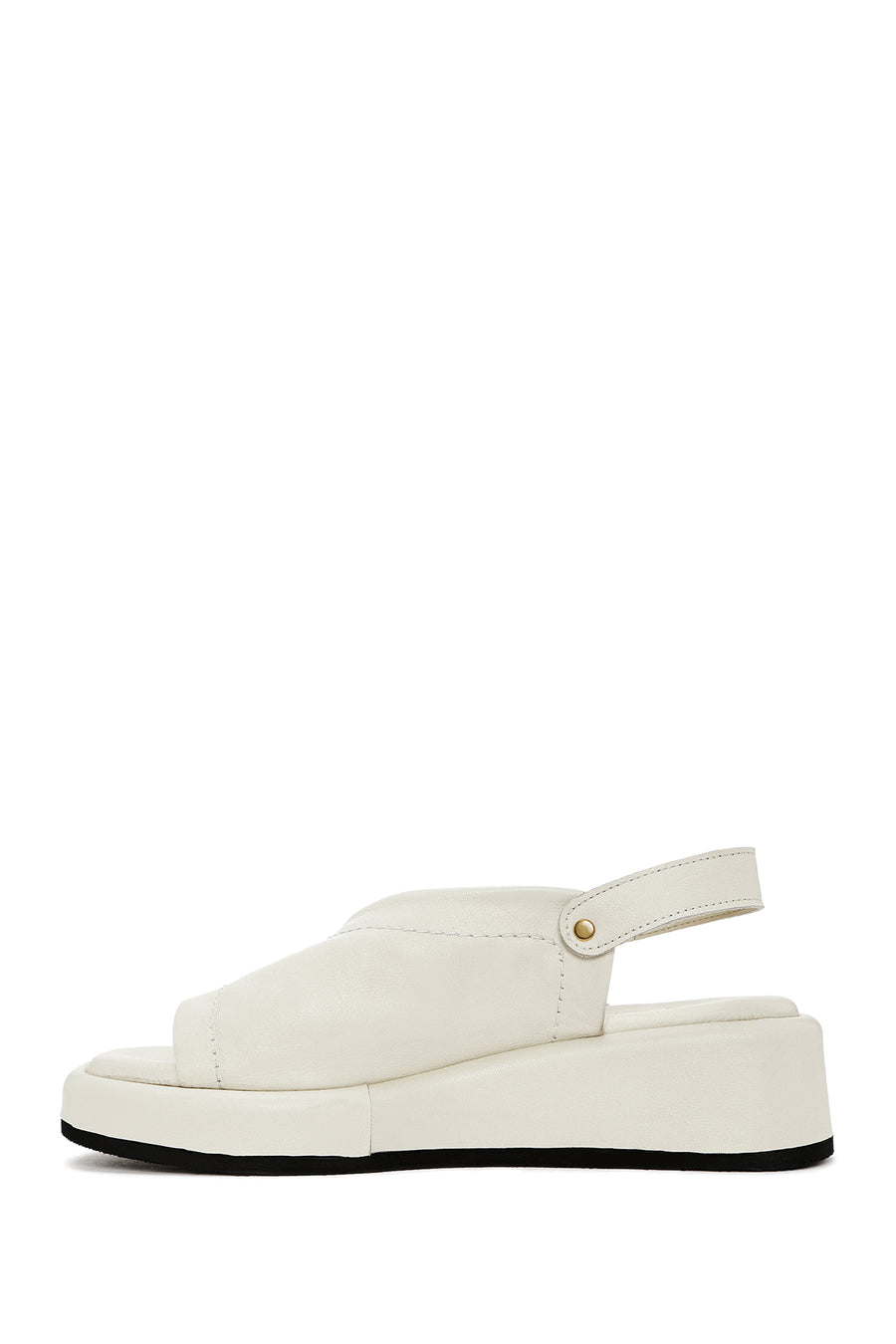 Women's Beige Ankle Buckle Thick Soled Leather Sandals