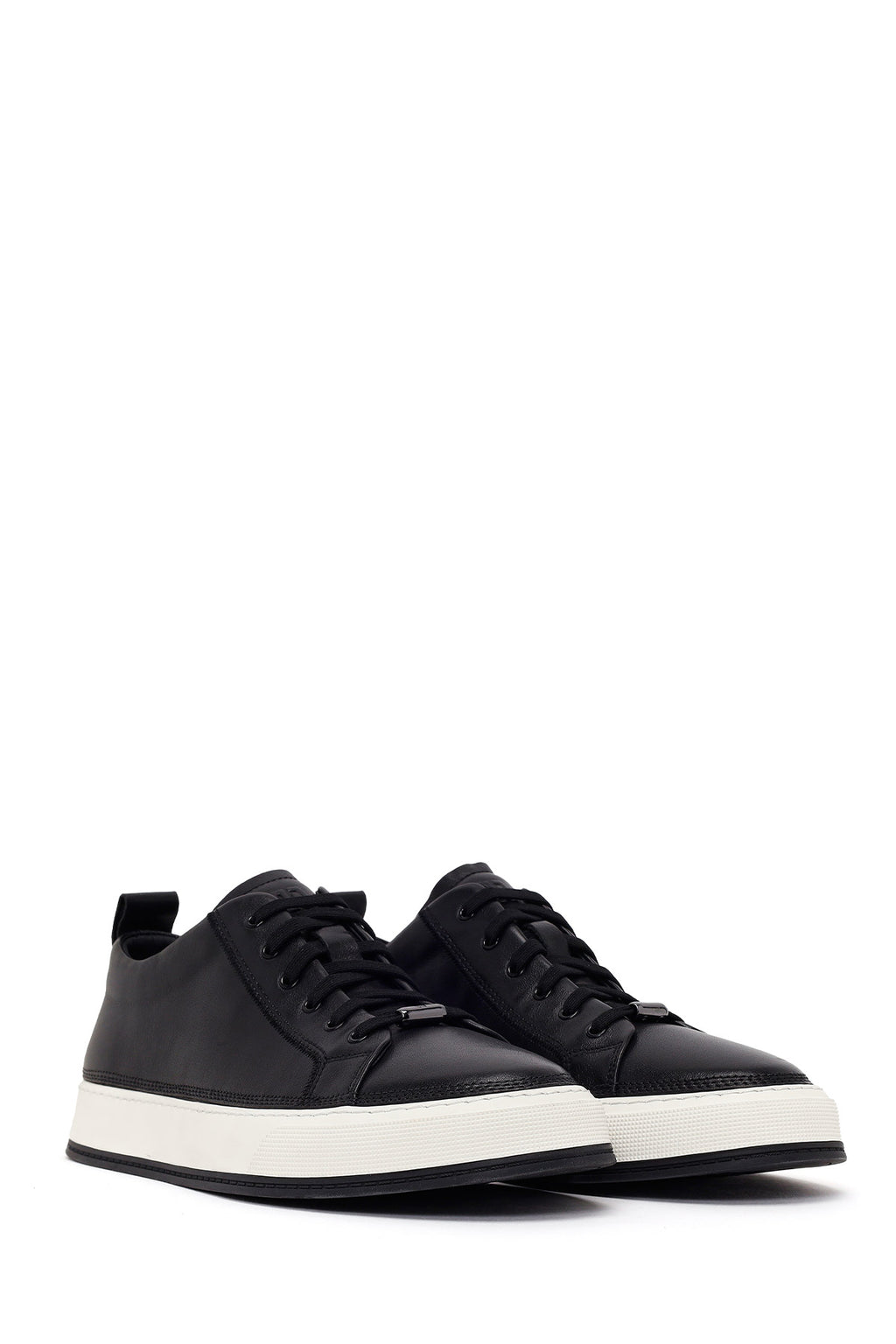 Erkek Siyah Bağcıklı Deri Sneaker