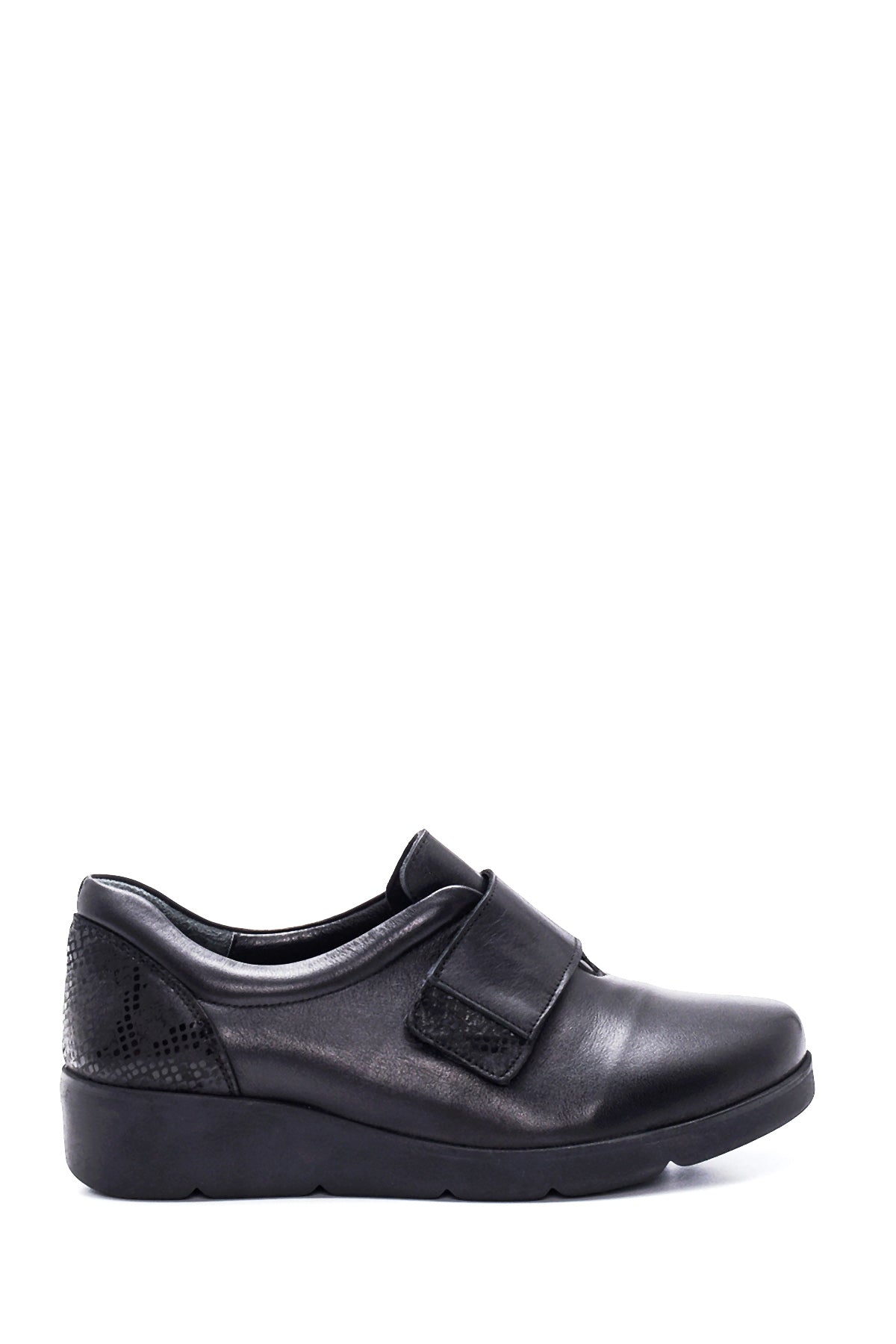 Women's Black Leather Wedge Heeled Comfort Shoes 22SFD423318 | Derimod