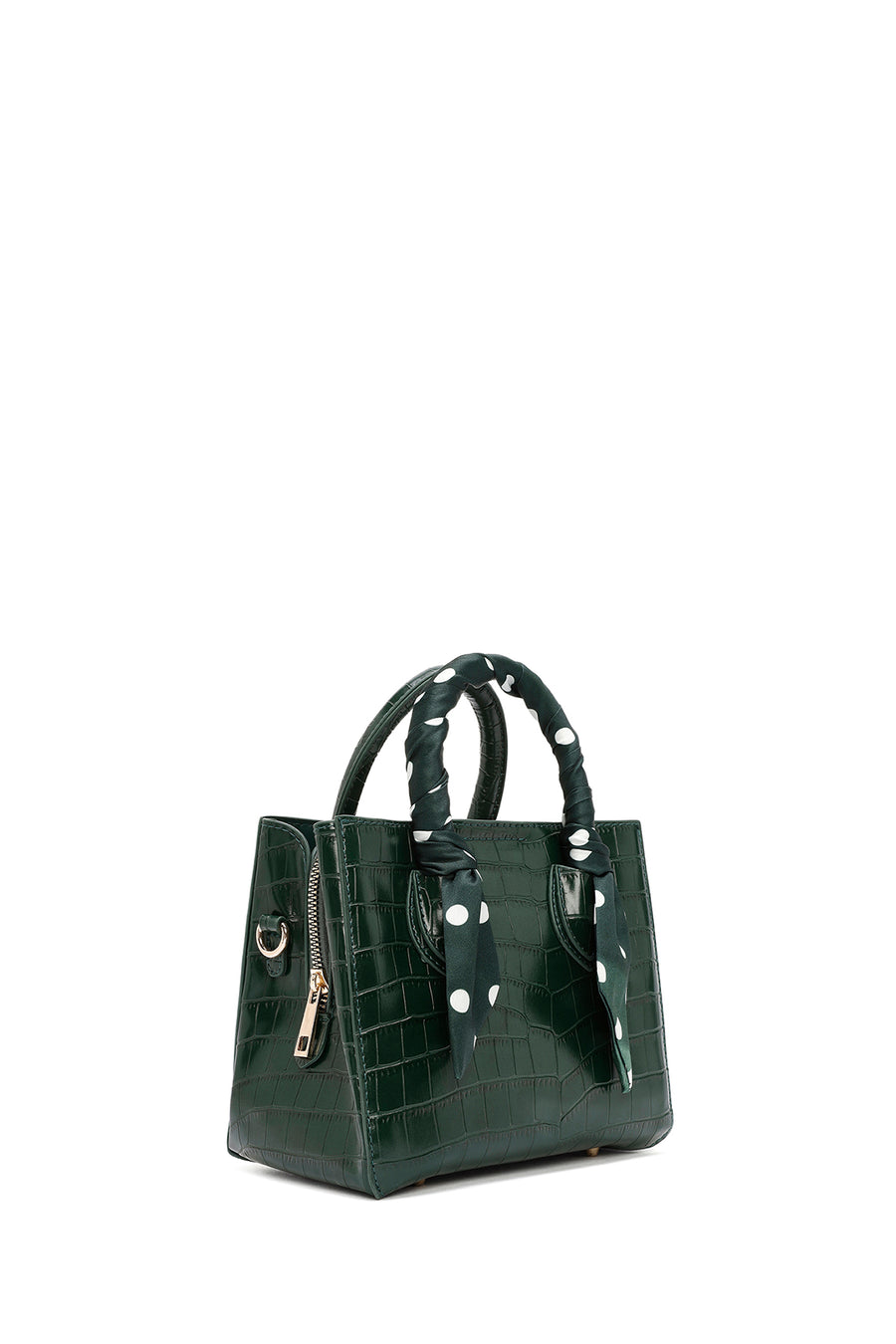 Women's Green Accessory Detailed Long Strap Crocodile Patterned Handbag