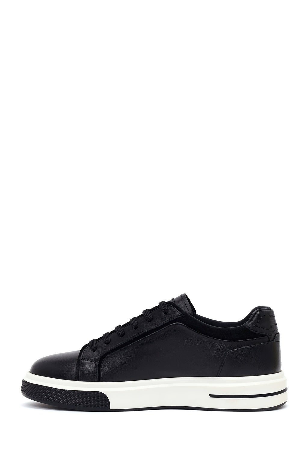 Erkek Siyah Bağcıklı Kalın Tabanlı Deri Sneaker