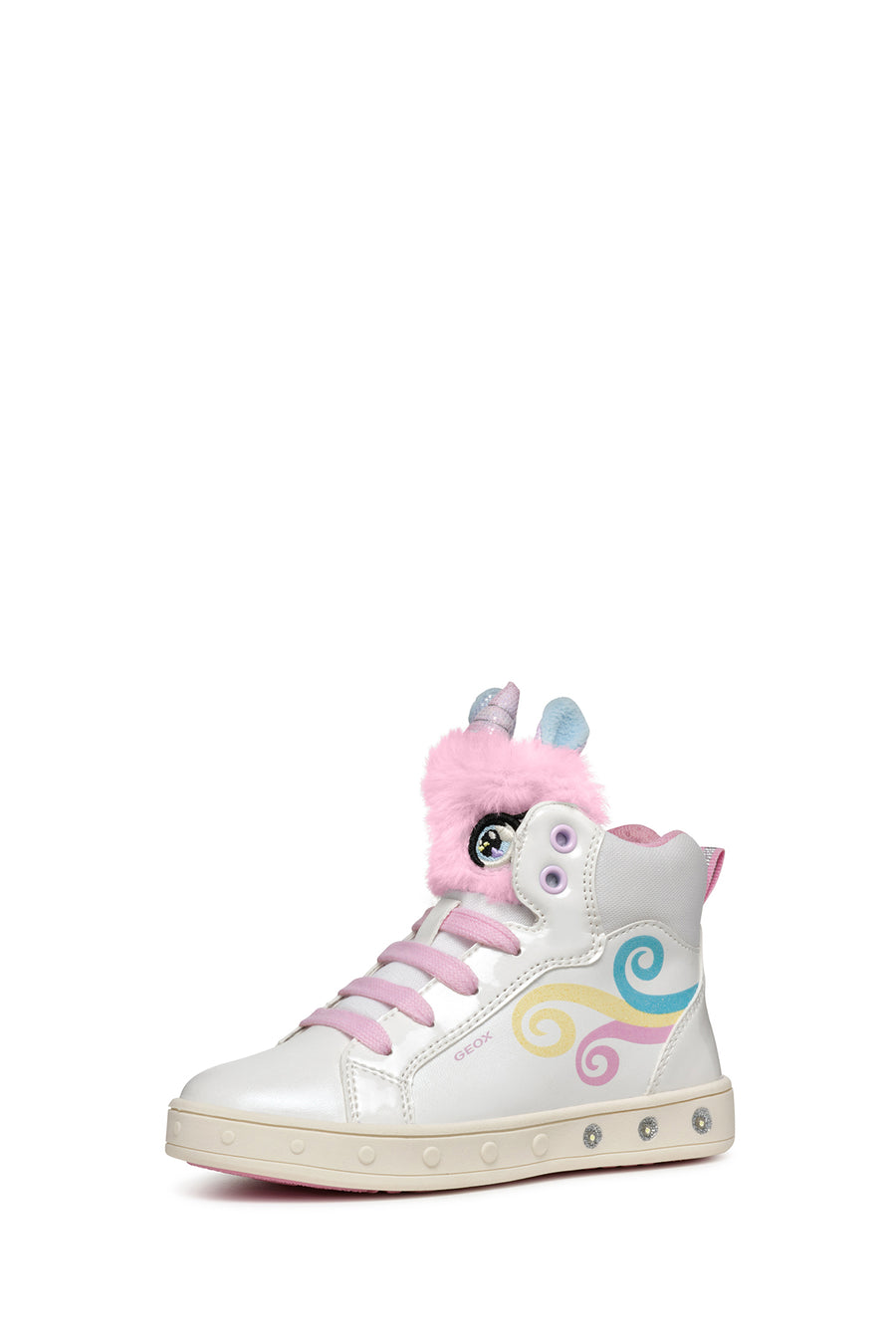 Geox Girls White Skylin Lace-Up Patterned Ankle Sneaker