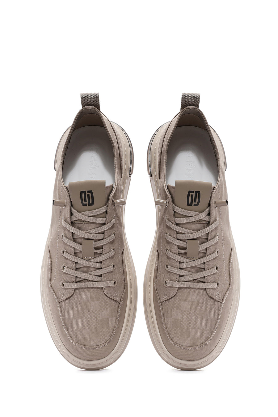 Men's Beige Lace-Up Patterned Fabric Sneakers